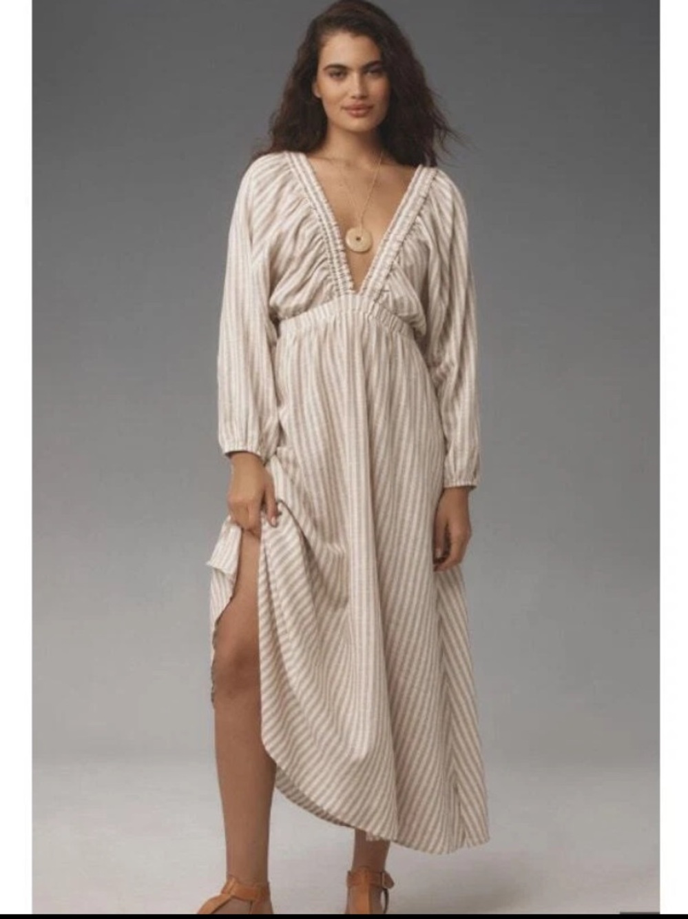 Anthropologie Femme Linen Stripe Kaftan Dress M/L NWOT